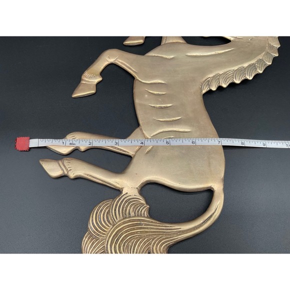 Vintage Midcentury Brass Horse Wall Hangings Pair Galloping Stallion Silhouettes - Picture 8 of 9